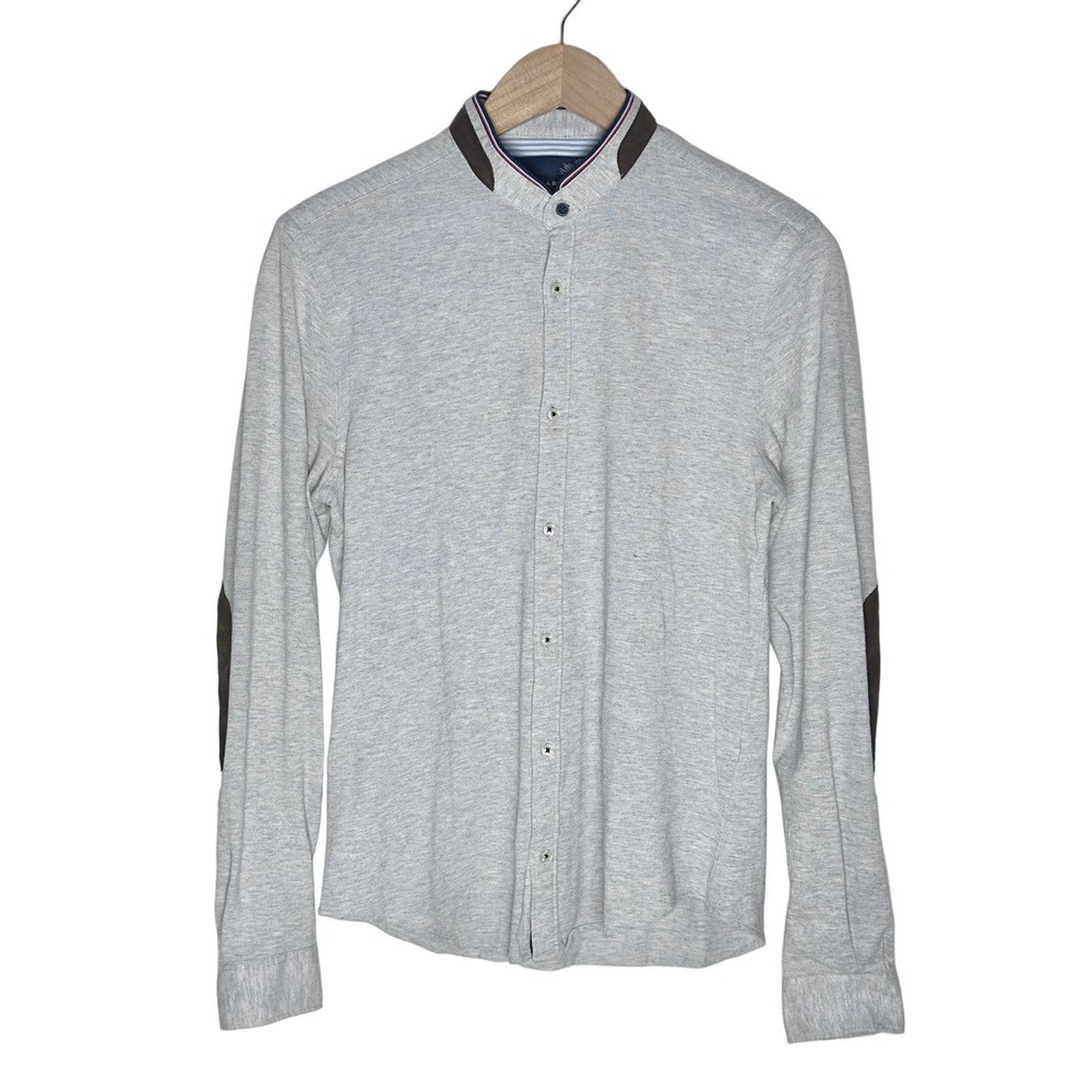Zara | Men | Gray Relaxed Fit Elbow Patch Button Up LS Shirt | Size Small